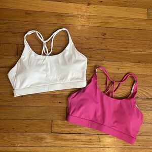 Running Girl Womens Medium Sports Bra Set Of 2 Padded Strap Back White Hot Pink